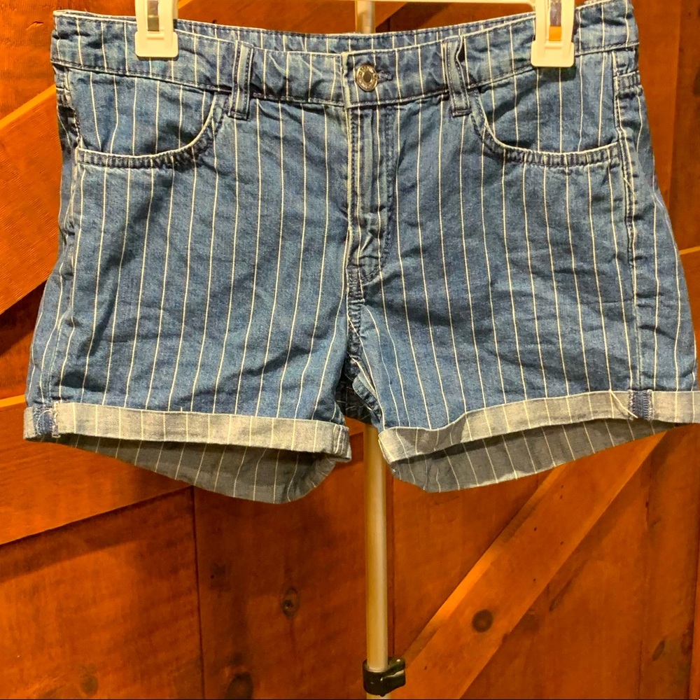 Pinstripe Cuffed Jean Shorts